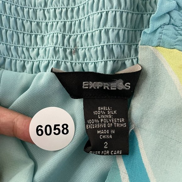 Y2K 2000s Express Blue Pattern Chiffon Mesh O-Ring Halter Midi Dress 2 S Small - Picture 11 of 11